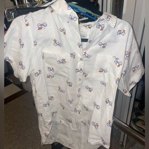Rae Dunn bicycle print button up shirt